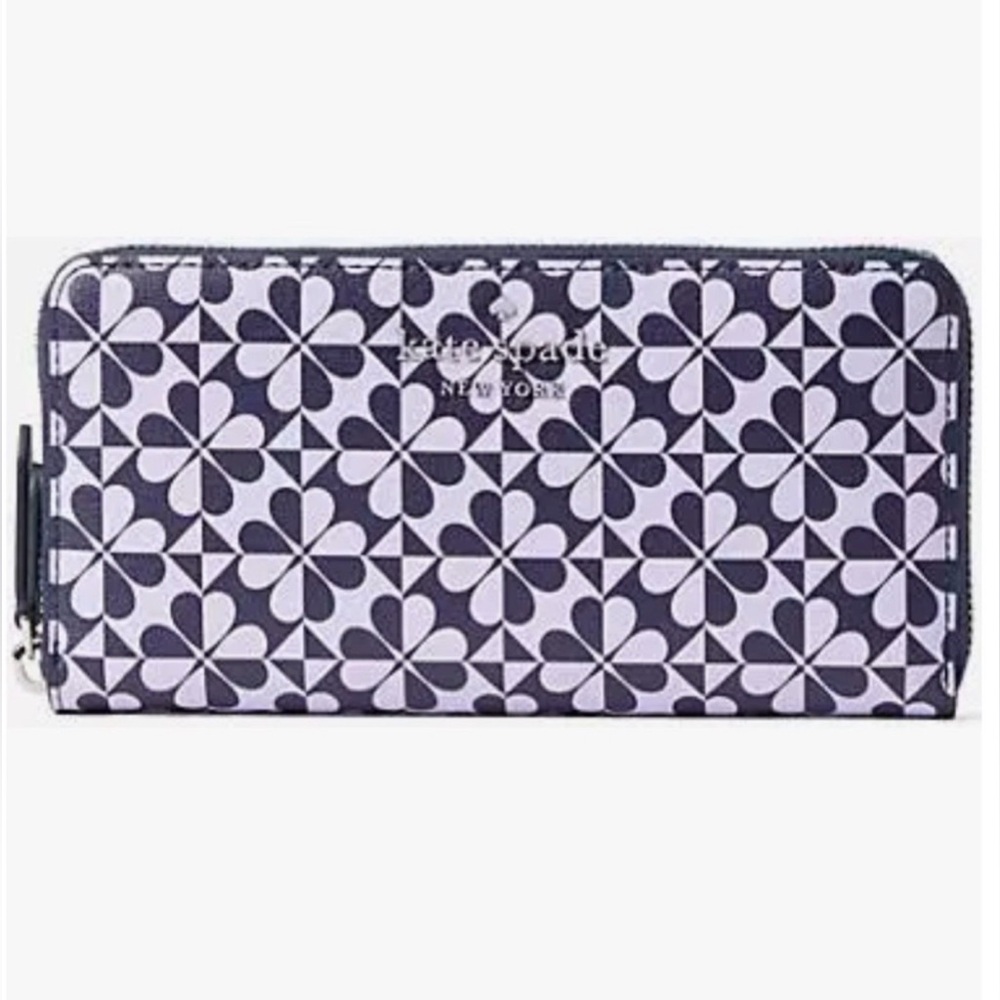 KATE SPADE ♠️ New York "Hollie" 💜💙NAVY💙💜 SPADE CLOVER GEO CONTINENTAL WALLET